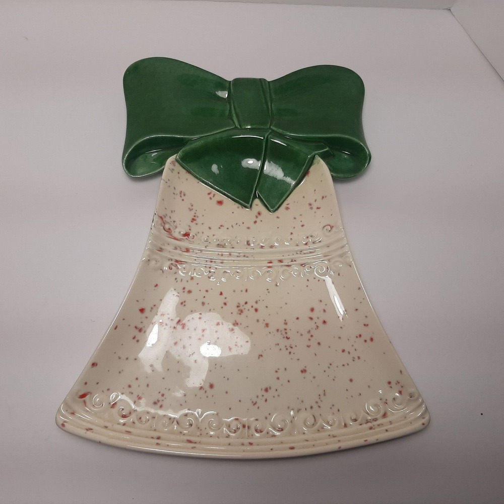Sittre Ceramics 1977 Vintage Christmas Bell w/ Bow Platter Tray Wall Decoration